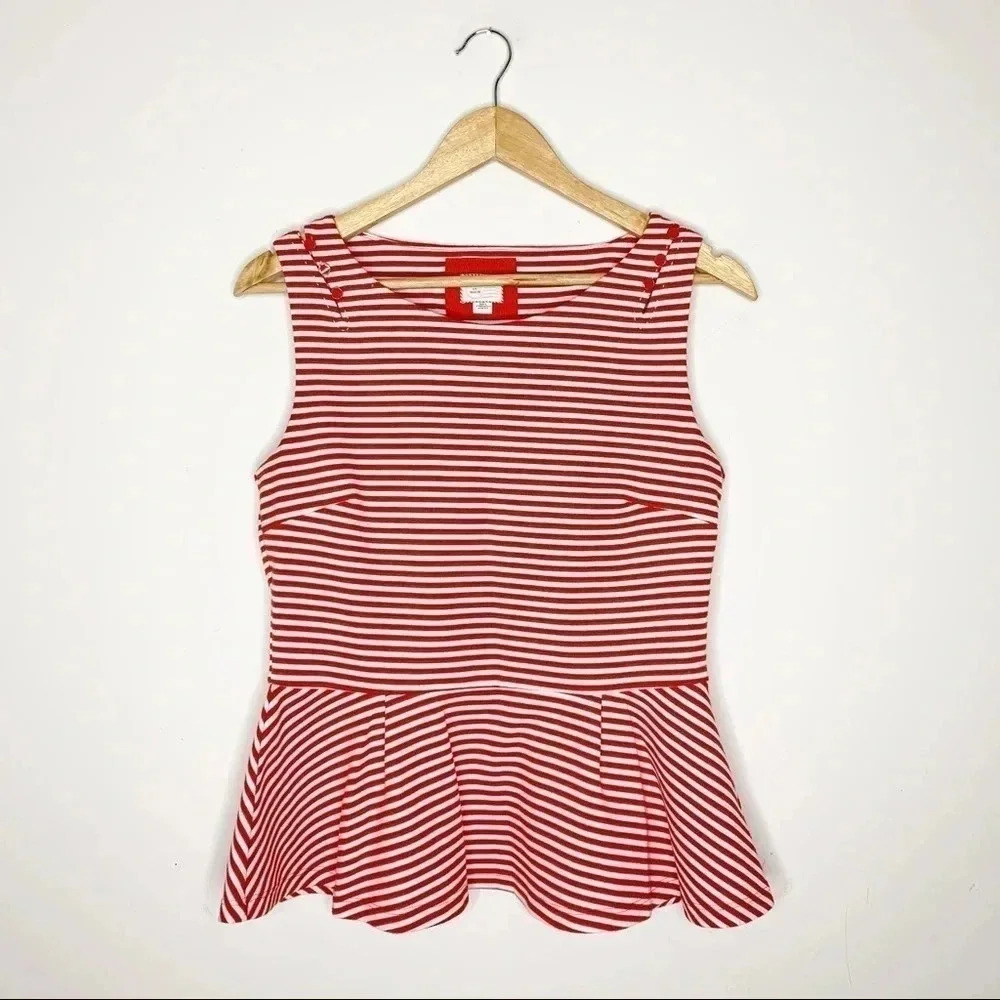 Anthropologie Red and White Striped Peplum Blouse - Picture 7 of 8